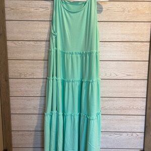 Elegant Sleeveless Aqua Tiered Maxi Dress